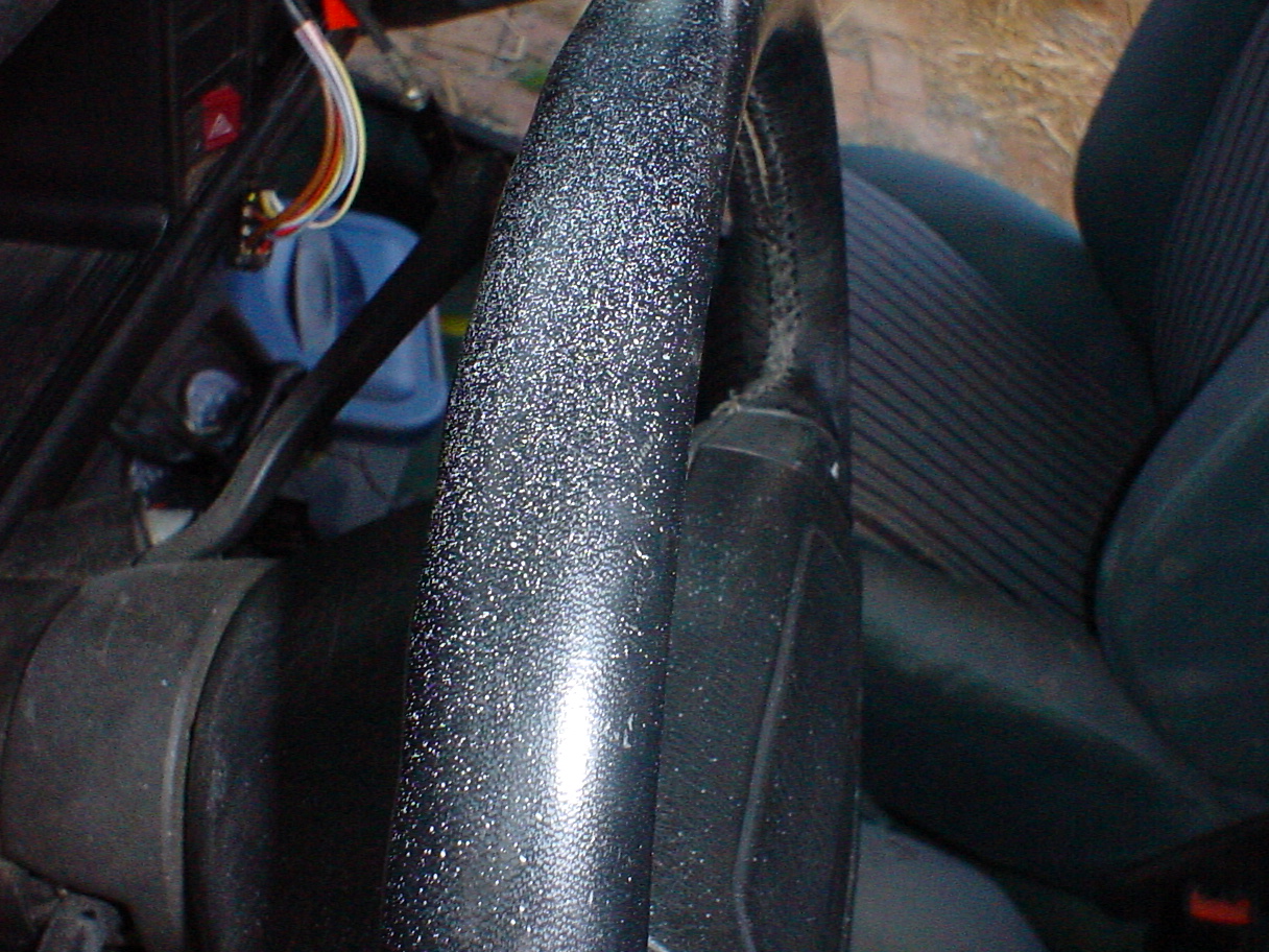 VW Cabriolet, body shop, over spray, mistake