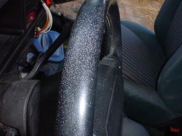 VW Cabriolet, body shop, over spray, mistake